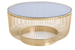 Runder Couchtisch VARIATION 80cm gold Metallgestell Schwarzglas Handarbeit