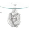 Runder Couchtisch WILDLIFE KONG 60cm silber Metall Glas Affenfigur Gorilla Skulptur handmade