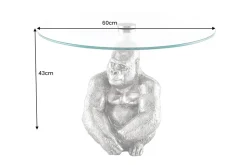Runder Couchtisch WILDLIFE KONG 60cm silber Metall Glas Affenfigur Gorilla Skulptur handmade