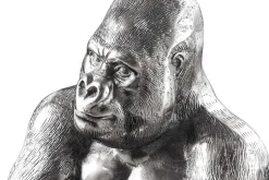 Runder Couchtisch WILDLIFE KONG 60cm silber Metall Glas Affenfigur Gorilla Skulptur handmade