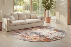 Runder Design Teppich MODERN ART 230cm beige grau kupfer Kurzflor Indoor