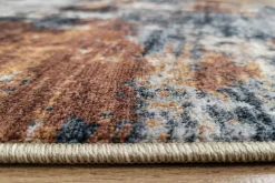Runder Design Teppich MODERN ART 150cm beige grau kupfer Kurzflor Indoor