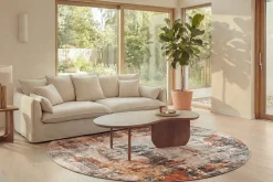 Runder Design Teppich MODERN ART 150cm beige grau kupfer Kurzflor Indoor