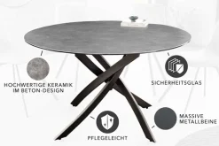 Runder Esstisch ALPINE 120cm anthrazit Keramik schwarzes Metallgestell