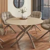 Runder Esstisch ALPINE 120cm natur Travertin Keramik champagner greige Metall