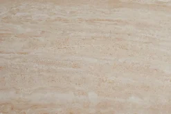 Runder Esstisch ALPINE 120cm natur Travertin Keramik champagner greige Metall