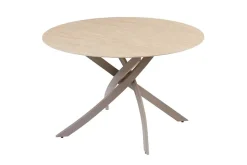 Runder Esstisch ALPINE 120cm natur Travertin Keramik champagner greige Metall