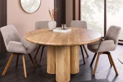 Runder Esstisch ART DECO 140cm natur Mangoholz massiv mit Säulenfüßen
