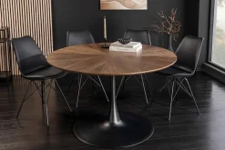 Runder Esstisch ATELIER 120cm braun Walnuss schwarzer Metall Säulenfuß