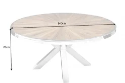 Runder Esstisch BARRACUDA 140cm braun Teak Massivholz Glas silber Edelstahl verchromt