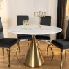 Runder Esstisch ELEGANCIA 130cm weiß Marmor gold Metall mit Säulenfuß
