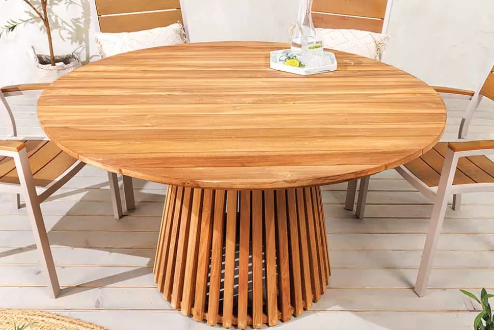 Runder Esstisch EMPIRE TEAK 120cm braun Teakholz Indoor Outdoor wetterfest