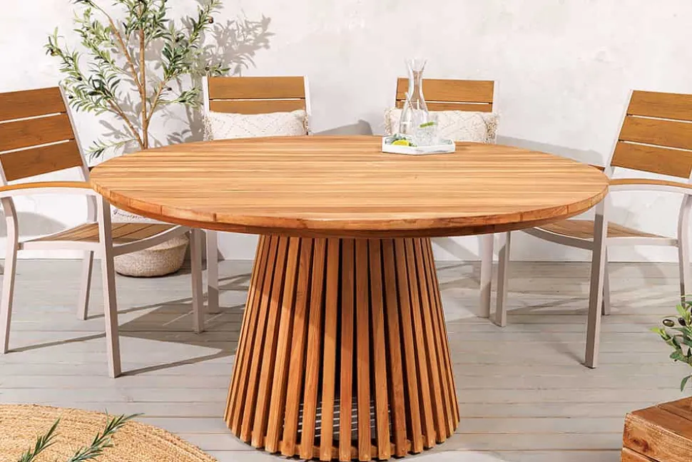 Runder Esstisch EMPIRE TEAK 120cm braun Teakholz Indoor Outdoor wetterfest