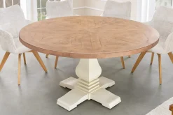 Runder Esstisch HAMPTONS 140cm hellbraun creme recycelte Pinie Massivholz