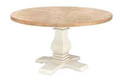 Runder Esstisch HAMPTONS 140cm hellbraun creme recycelte Pinie Massivholz