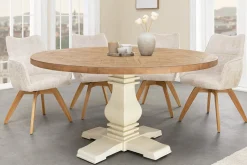 Runder Esstisch HAMPTONS 140cm hellbraun creme recycelte Pinie Massivholz