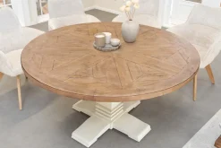 Runder Esstisch HAMPTONS 120cm hellbraun creme recycelte Pinie Massivholz