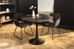 Runder Esstisch LYON 80cm schwarz gold sand Aurora Oro Keramik Bistrotisch Säulenfuß
