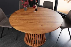 Runder Esstisch MAISON JADE 140cm natur Akazie Massivholz Säulenfuß