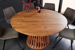 Runder Esstisch MAISON JADE 140cm natur Akazie Massivholz Säulenfuß
