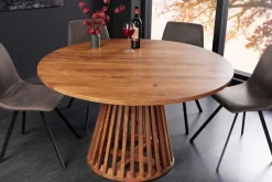 Runder Esstisch MAISON JADE 120cm natur Akazie Massivholz Säulenfuß