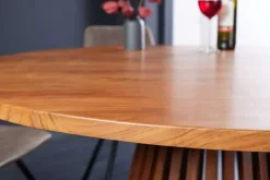 Runder Esstisch MAISON JADE 130cm natur Akazie Massivholz Säulenfuß