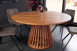 Runder Esstisch MAISON JADE 130cm natur Akazie Massivholz Säulenfuß