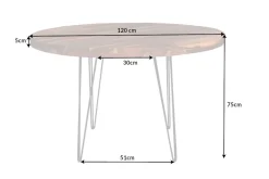 Runder Esstisch MAKASSAR 120cm braun Sheesham Massivholz stone finish Hairpin Legs