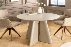 Runder Esstisch ORGANIKO 120cm cement greige mit skulpturalem Säulengestell
