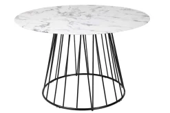 Runder Esstisch PARIS 120cm weiß Marmor-Design Glas schwarzes Metallgestell