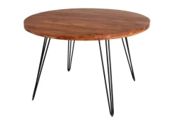 Runder Esstisch SCORPION 120cm Akazie natur Massivholz Hairpin Legs Retro Design