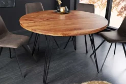 Runder Esstisch SCORPION 120cm Akazie natur Massivholz Hairpin Legs Retro Design