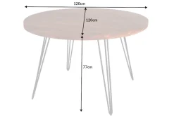 Runder Esstisch SCORPION 120cm Akazie natur Massivholz Hairpin Legs Retro Design