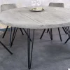 Runder Esstisch SCORPION 120cm grau Mangoholz massiv schwarze Metallbeine Hairpin Legs