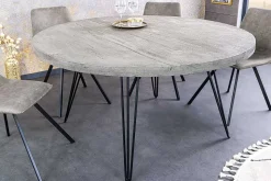 Runder Esstisch SCORPION 120cm grau Mangoholz massiv schwarze Metallbeine Hairpin Legs