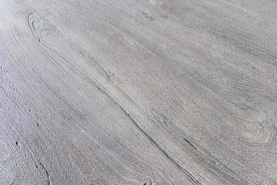 Runder Esstisch SCORPION 120cm grau Mangoholz massiv schwarze Metallbeine Hairpin Legs
