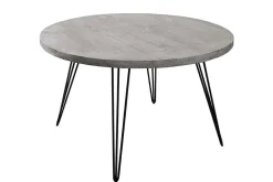Runder Esstisch SCORPION 120cm grau Mangoholz massiv schwarze Metallbeine Hairpin Legs
