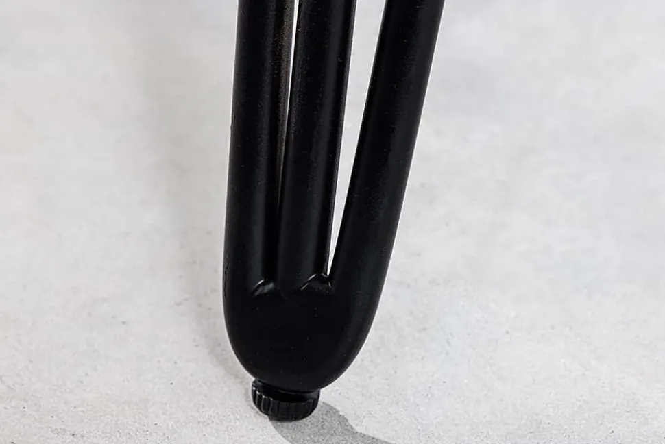 Runder Esstisch SCORPION 120cm grau Mangoholz massiv schwarze Metallbeine Hairpin Legs