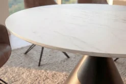 Runder Esstisch SIGNATURE 135cm weiß Marmor Keramik schwarzes Metallgestell Säulenfuß