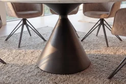 Runder Esstisch SIGNATURE 135cm weiß Marmor Keramik schwarzes Metallgestell Säulenfuß