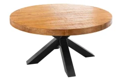Runder Esstisch THOR 140cm natur massives Mangoholz schwarzes Metallgestell