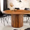 Runder Esstisch TRES CHIC 120cm braun Sheeshamholz stone finish massiv mit Säulenfuß