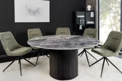 Runder Esstisch UNIQUE 120cm schwarz Keramik mit Säulenfuß