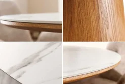 Runder Esstisch UNIQUE 120cm weiß natur Eichenholz Keramik Marmor Säulenfuß