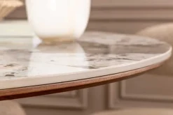 Runder Esstisch UNIQUE 120cm weiß grau braun Pandora Keramik Walnuss Säulenfuß