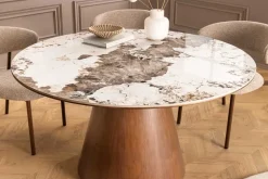 Runder Esstisch UNIQUE 120cm weiß grau braun Pandora Keramik Walnuss Säulenfuß