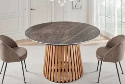 Runder Esstisch VALHALLA 115cm Keramik Lamellen-Design Indoor Outdoor