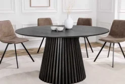 Runder Esstisch VALHALLA WOOD 120cm schwarz Eichenholz Säulenfuß