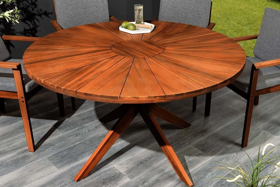Runder Gartentisch KOPENHAGEN 140cm braun Akazienholz honey finish wetterfest