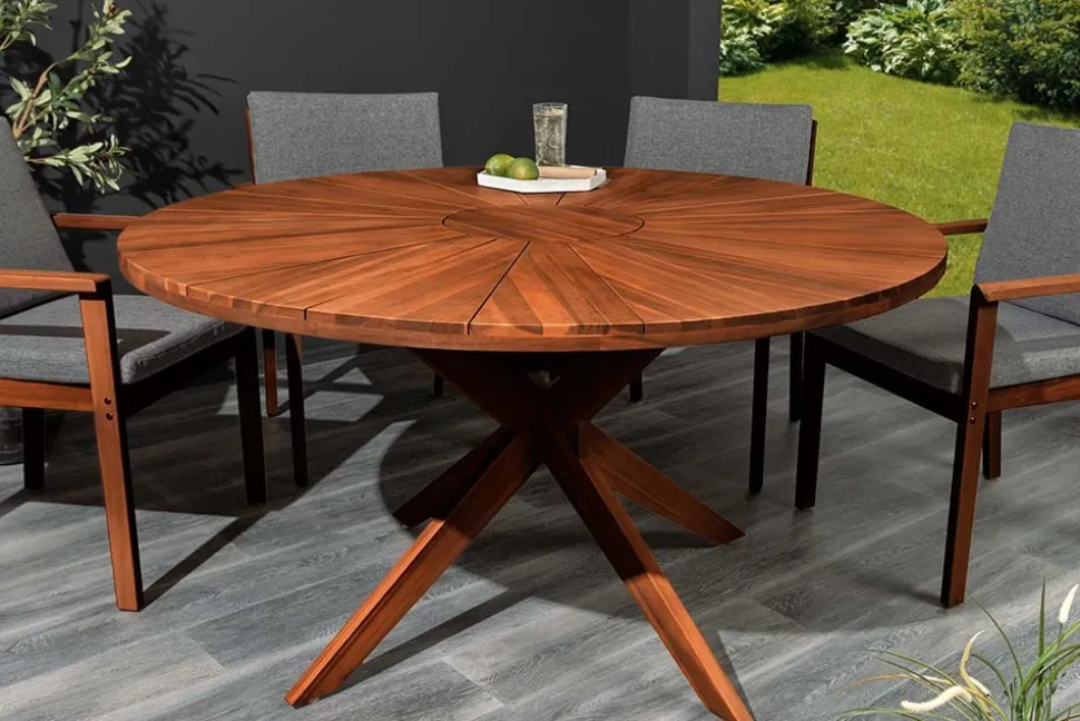Runder Gartentisch KOPENHAGEN 140cm braun Akazienholz honey finish wetterfest